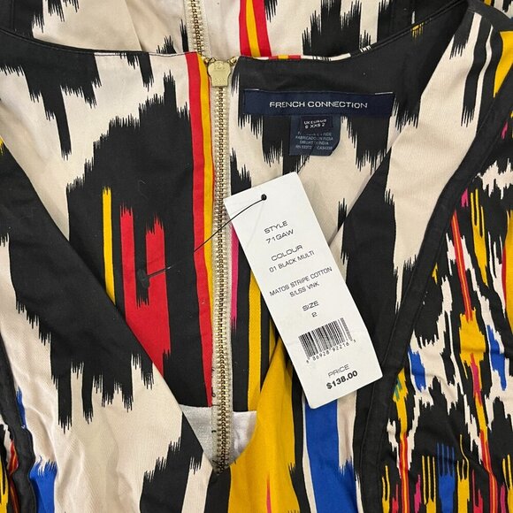 French Connection Women's Matos Stripe Cotton Sleeveless V-neck Dress - Size 2 - Picture 2 of 6